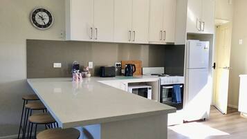 Fridge, microwave, oven, electric kettle