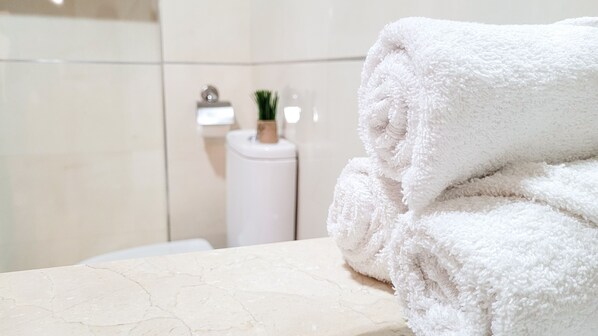 Douche, baignoire à remous, bidet