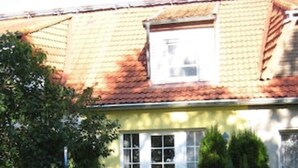A house with a tiled roof, a blue fence, and a paved pathway leading to the entrance. - Vacation home in quiet, relaxing surroundings Zingst / Müggenburg (Zingst)