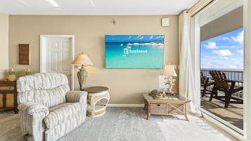Signature Condo, 2 Bedrooms, Balcony, Ocean View | Living room | 42-inch flat-screen TV with cable channels, TV