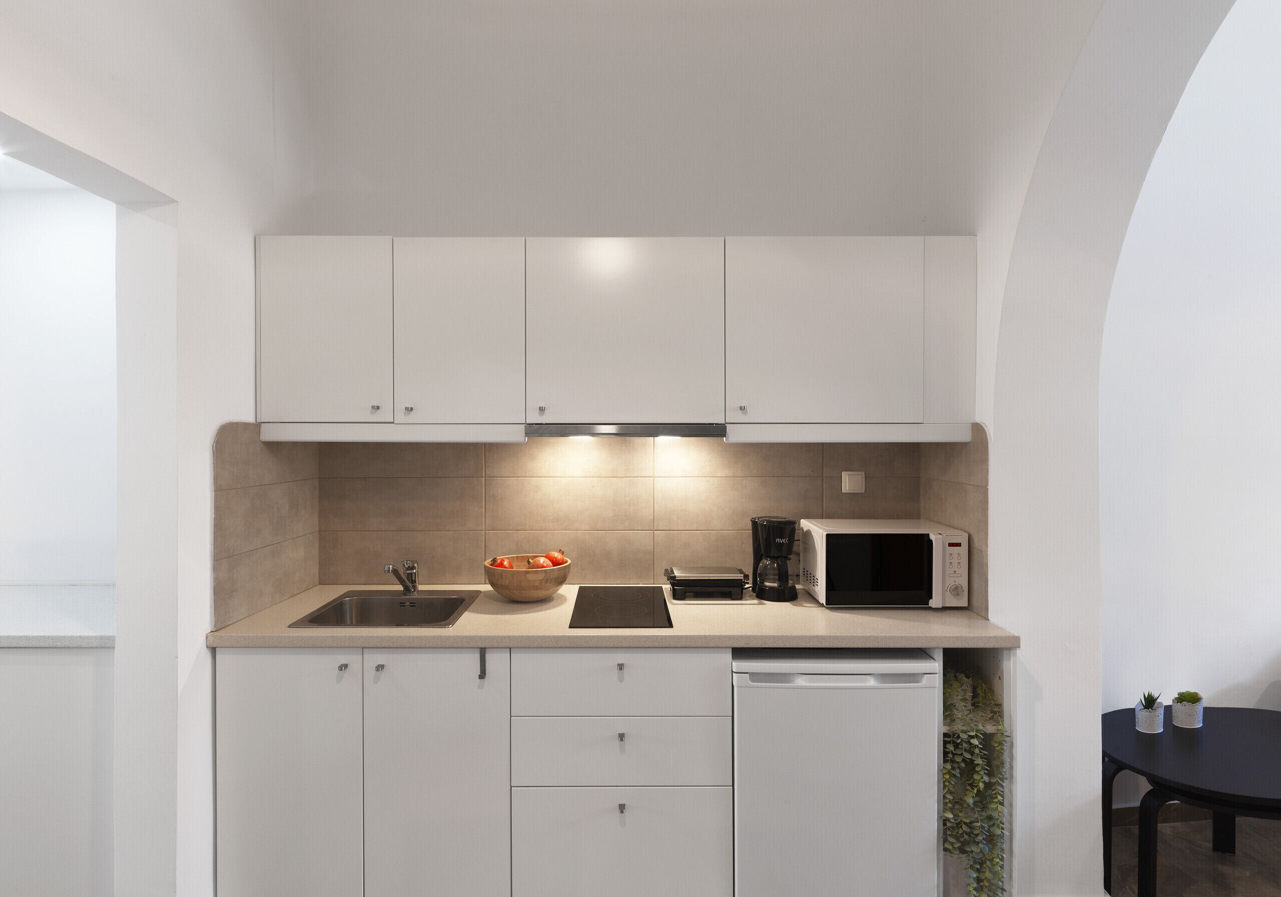 Fridge, microwave, oven, coffee/tea maker