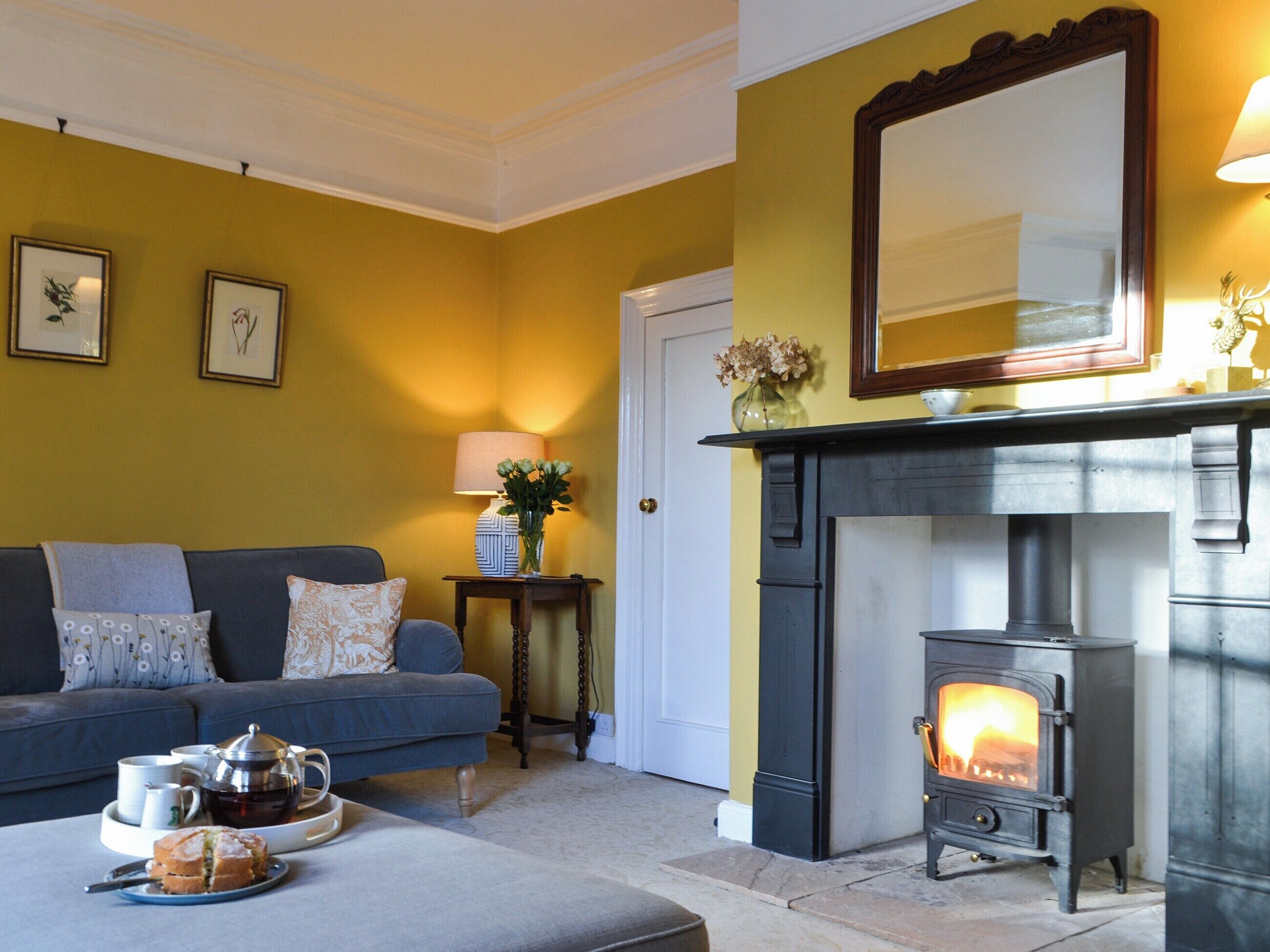 TV, fireplace