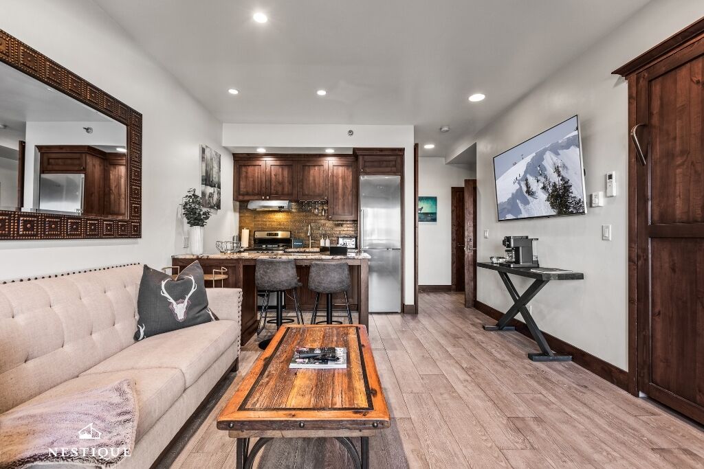 TV, fireplace, books