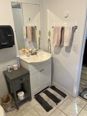 Ensemble douche/baignoire, baignoire à jets, sèche-cheveux