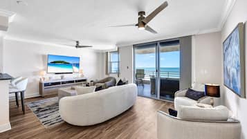 Smart TV, DVD player, books, music library