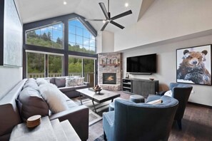TV, fireplace
