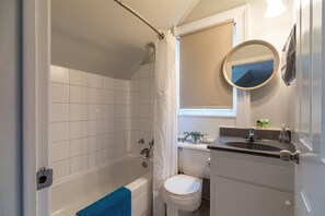 Shower, hair dryer, shampoo
