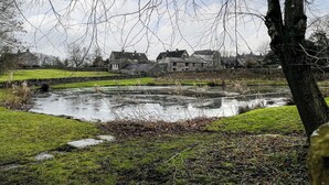 A rural landscape with a pond, stone walls, and traditional stone buildings. - 2 bedroom accommodation in Monyash (Monyash)