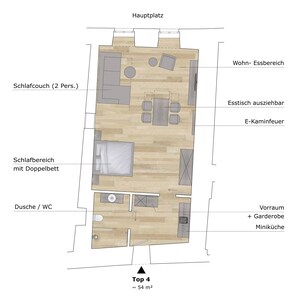 Floor plan - Apartment "Gasthof Alte Post - Top 4 Commodore" with Mountain View & Wi-Fi (Gmünd in Kärnten)