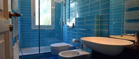 Douche, serviettes fournies, papier toilette