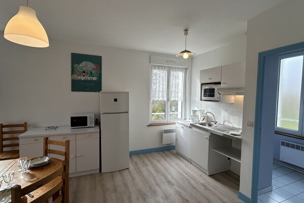 Fridge, microwave, oven, coffee/tea maker