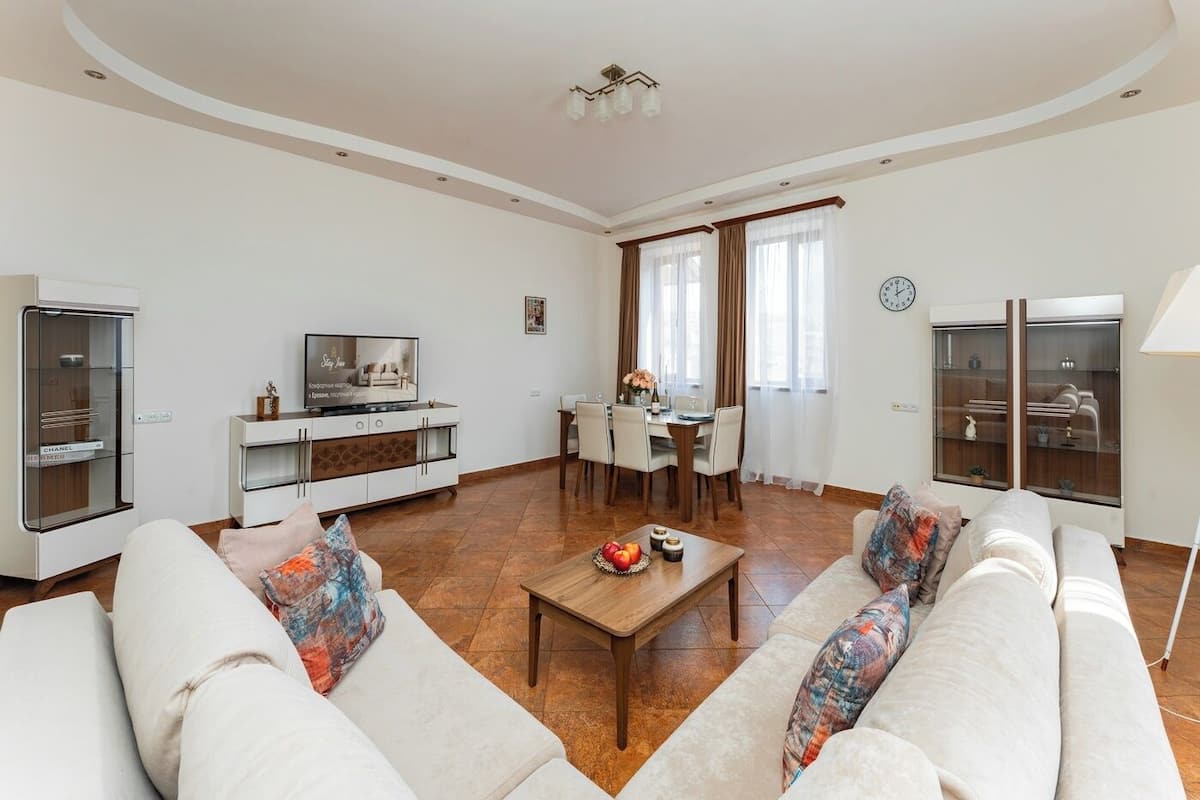 Appartement Premium | Coin séjour | Télévision à écran plat de 55 pouces avec chaînes par câble