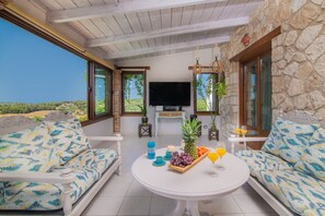 Smart TV, fireplace, stereo