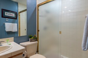Ducha, secador de pelo y toallas