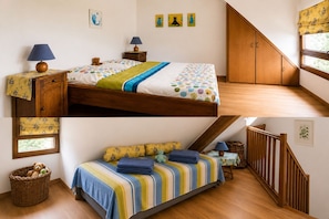 2 chambres, fer et planche à repasser, lit de bébé portatif