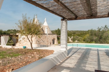 Views of the trulli from the pool area
