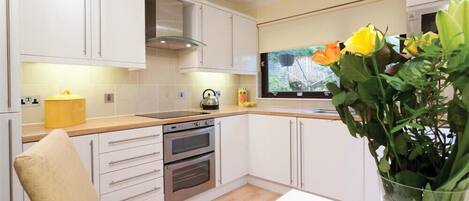 Fridge, dishwasher, cookware/dishes/utensils