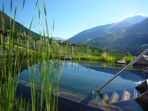Vacation apartment for 2-4 people with southwest-facing loggia and organic natural bathing pond