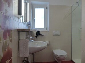 Een douche, een haardroger, handdoeken, zeep