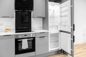 Fridge, microwave, oven, toaster