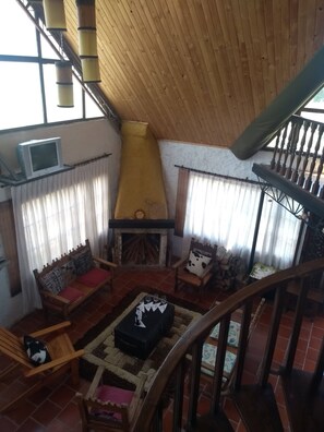 TV, fireplace, DVD player, books