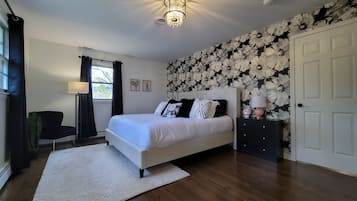 4 bedrooms, blackout drapes, WiFi, alarm clocks