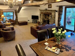 TV, fireplace