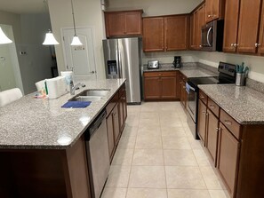 Fridge, oven, stovetop, cookware/dishes/utensils