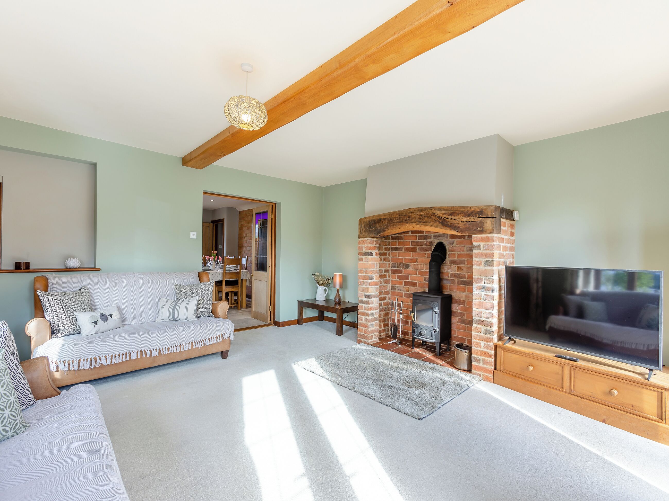 TV, fireplace