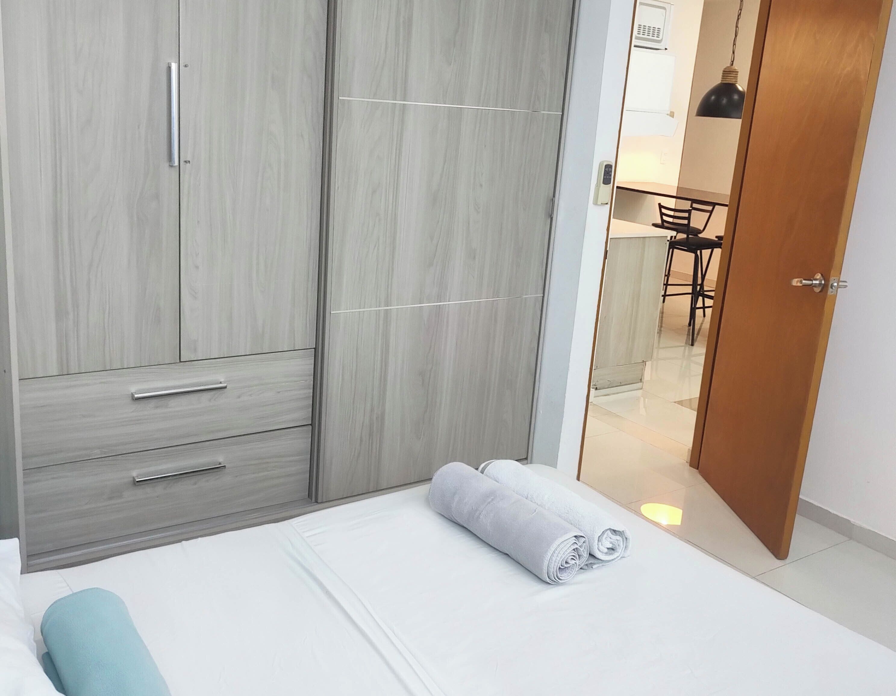 Desk, free WiFi, bed sheets