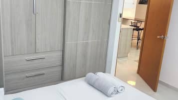 Desk, free WiFi, bed sheets