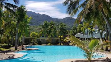 Indoor pool, outdoor pool, open 7:00 AM to 9:00 PM, sun loungers