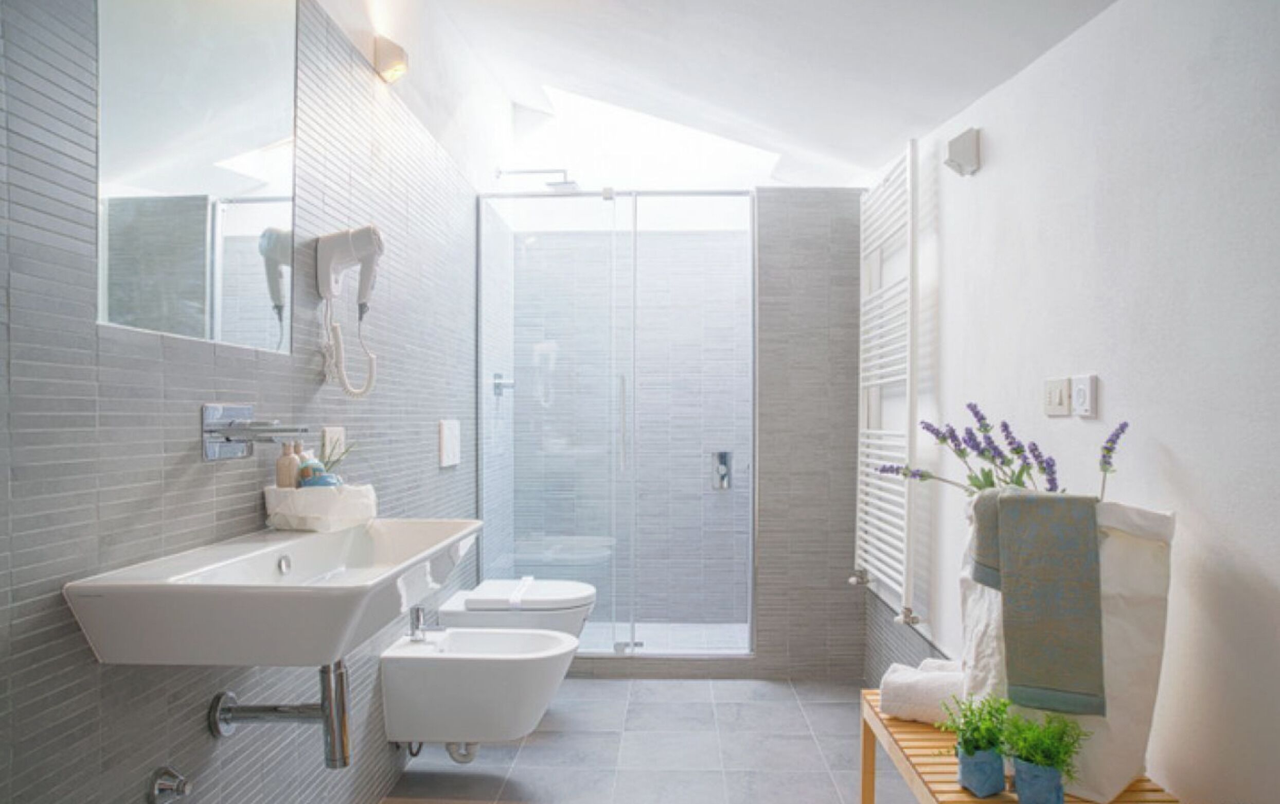 Dusche, Haartrockner, Bidet, Handtücher