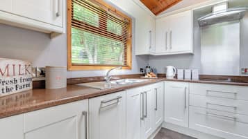 Een koelkast, een oven, een kookplaat, een vaatwasser