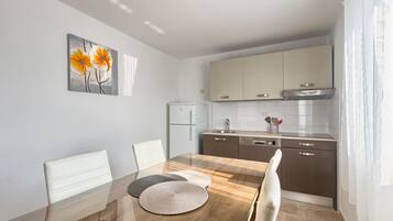 Kühlschrank, Mikrowelle, Herdplatte, Geschirrspüler