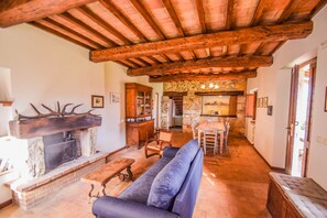 Televisie, een open haard en een tafeltennistafel