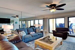 Condo, Multiple Beds, Balcony, Ocean View | Living area | TV - Surf Dweller #605 by Southern Vacation Rentals (Fort Walton Beach)