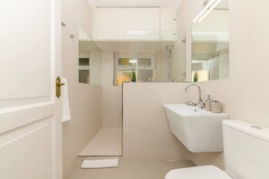 Departamento básico, 1 cama Queen size y sofá cama | Baño | Regadera, secadora de cabello, toallas, jabón 