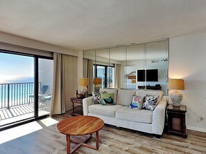 Condo, Multiple Beds, Balcony, Ocean View (0 - No Pets Allowed) | Living area | 40-inch TV with digital channels - Emerald Towers II by Southern Vacation Rentals (Destin)