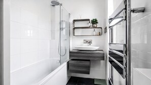 Hair dryer, towels, toilet paper