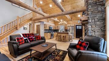 TV connectée, cheminée, livres