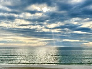 On the beach, sun-loungers, beach towels