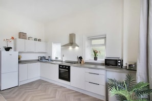 Appartement, 1 grand lit | Cuisine privée | Réfrigérateur, micro-ondes, four, plaque de cuisson