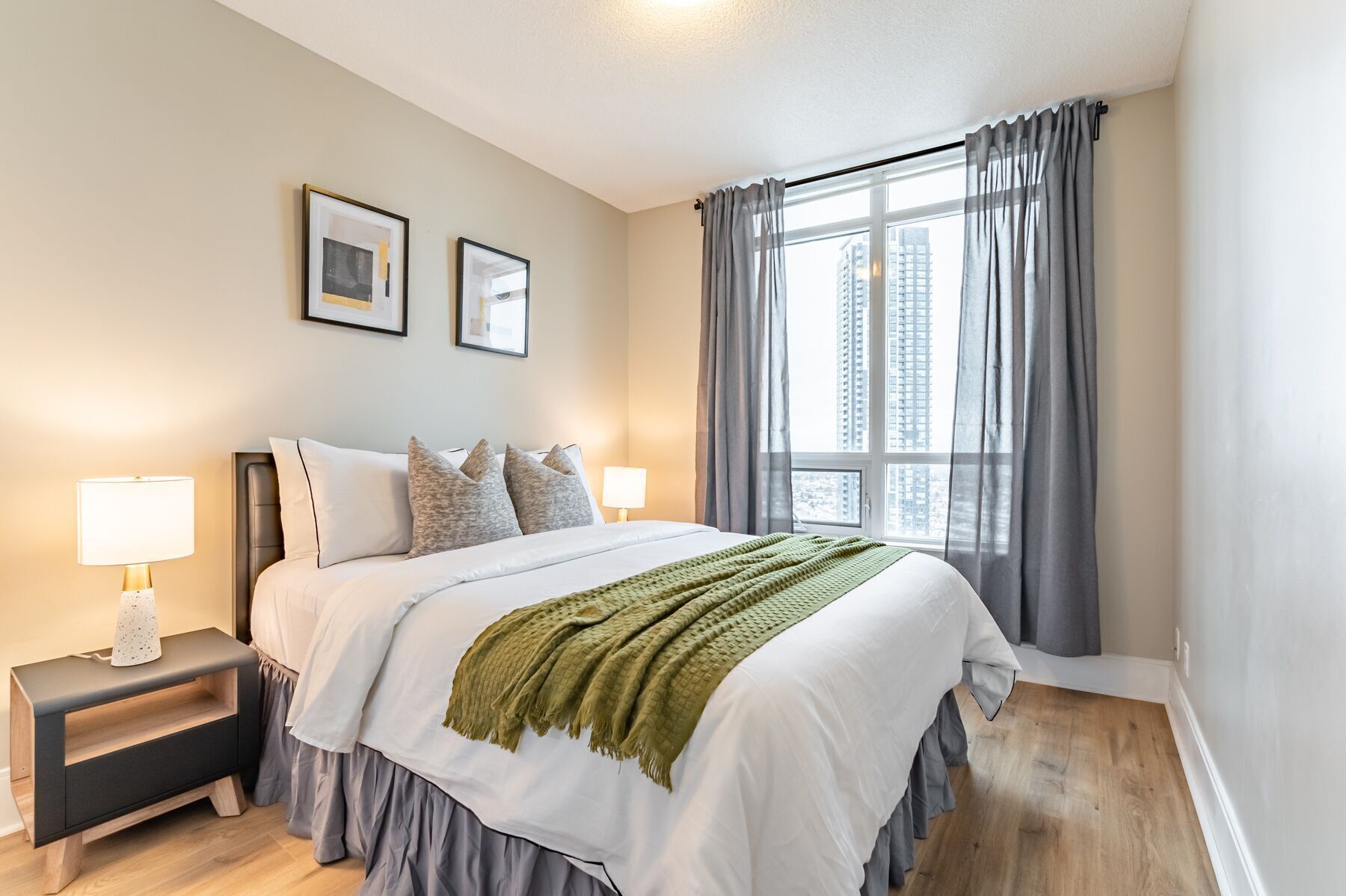 Premium bedding, down comforters, individually decorated