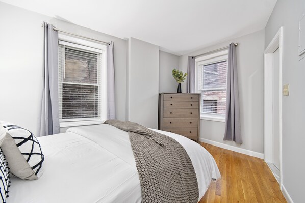 1 bedroom, desk, iron/ironing board, travel cot