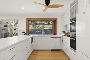 Fridge, microwave, oven, dishwasher