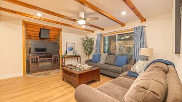 Smart TV, fireplace, video games, books