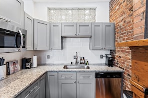 Fridge, microwave, oven, dishwasher