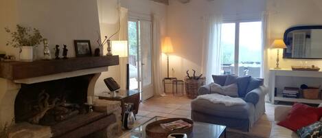 Smart TV, chimenea y reproductor de DVD