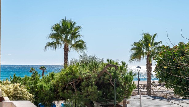 A coastal view with palm trees, a beach, and a clear sky. - Seaside Apartment with Wi-Fi and Parking - Torredembarra (Torredembarra)
